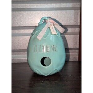 Rae Dunn Artisan Blue Green Ceramic Easter Egg Birdhouse - Jelly Beans